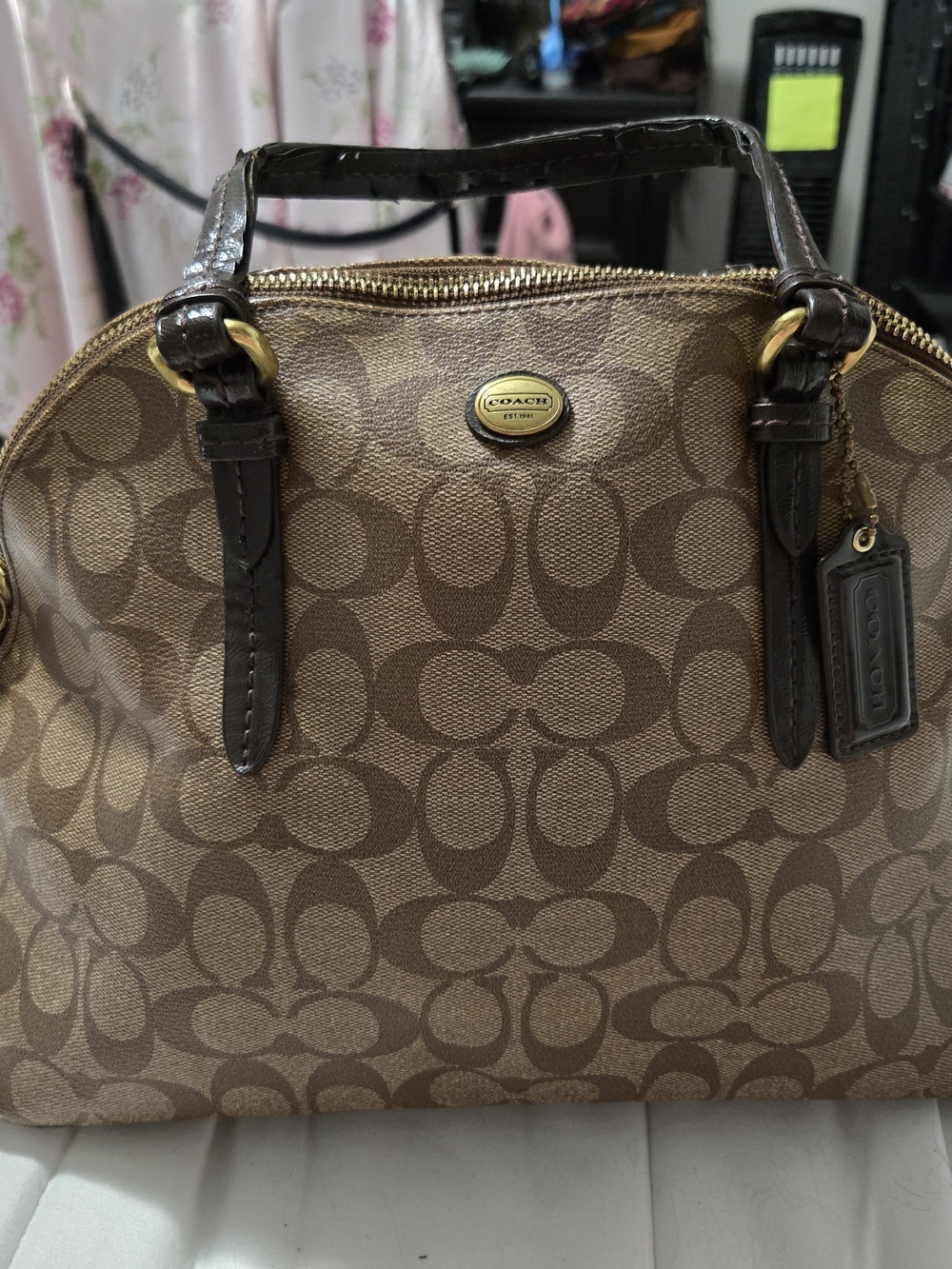 *OBO* Vintage Coach Brown Monogram Dome Satchel with Gold Hardware *OBO*